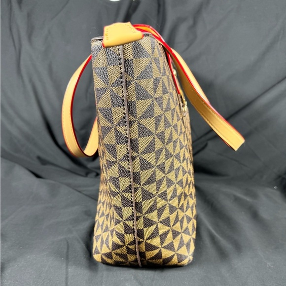 Elim & Paul Tan with Cream Square Patterned Tote Purse - Like New - Picture 8 of 16